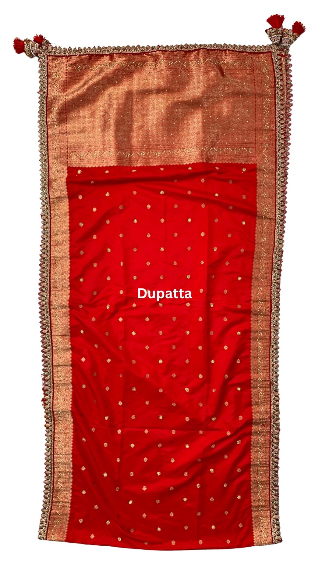 Orange Banarasi Silk Unstitched Saree with Dupatta Embellished with Moti & Zari Work